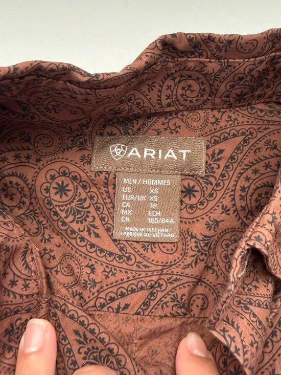Ariat Paisley Button Up Shirt Rust Brown Western Cowboy Long Sleeve XS - Picture 4 of 8
